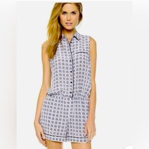 Club Monaco Silk Gilmore Kaleidoscope Blue Floral Medallions Romper